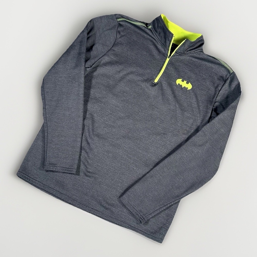 DC Batman Jacket Men's Medium Gray Long Sleeve Quarter Zip Pullover Polyester